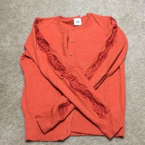 CAbi Orange Lace Sleeve Cardigan